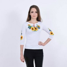 Embroidered t-shirt with 3/4 sleeves "Sunshine" on white